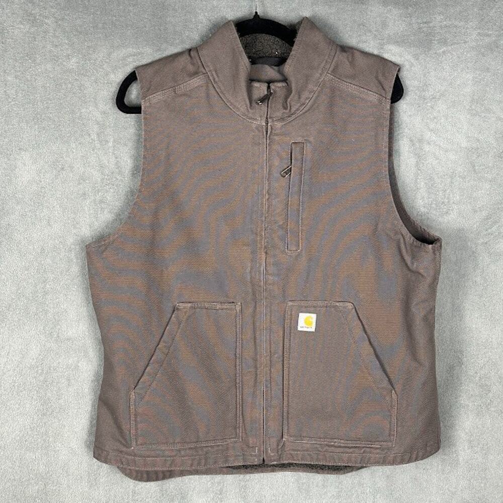 Carhartt Washed Duck Mock Neck Vest Womens Large 12-14 Dark Brown Sherpa Lined